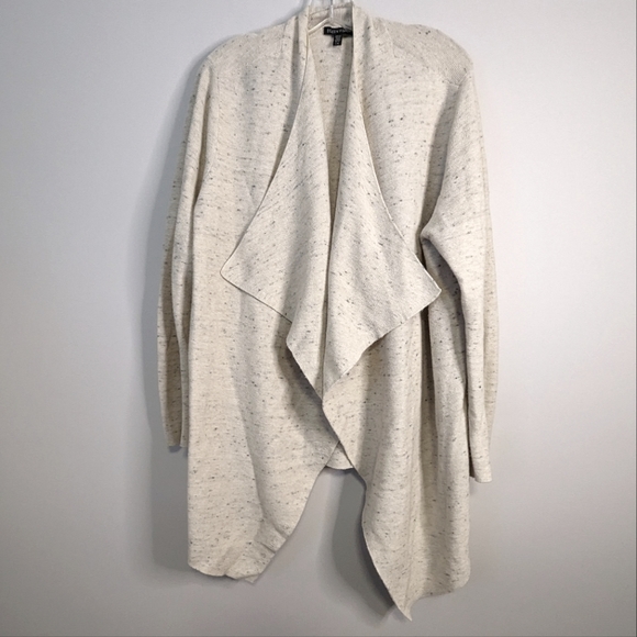 Eileen Fisher Cotton Wool Blend Cascading Open Front Cardigan Large Ivory Black - Picture 3 of 8